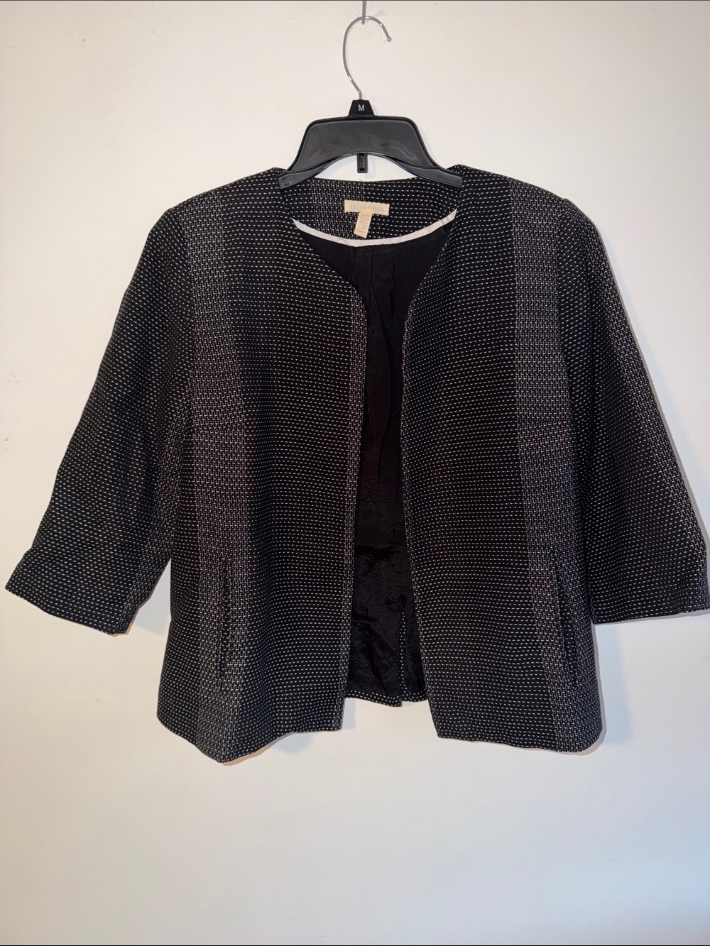Eileen Fisher Black Open-Front Dotted Jacket
